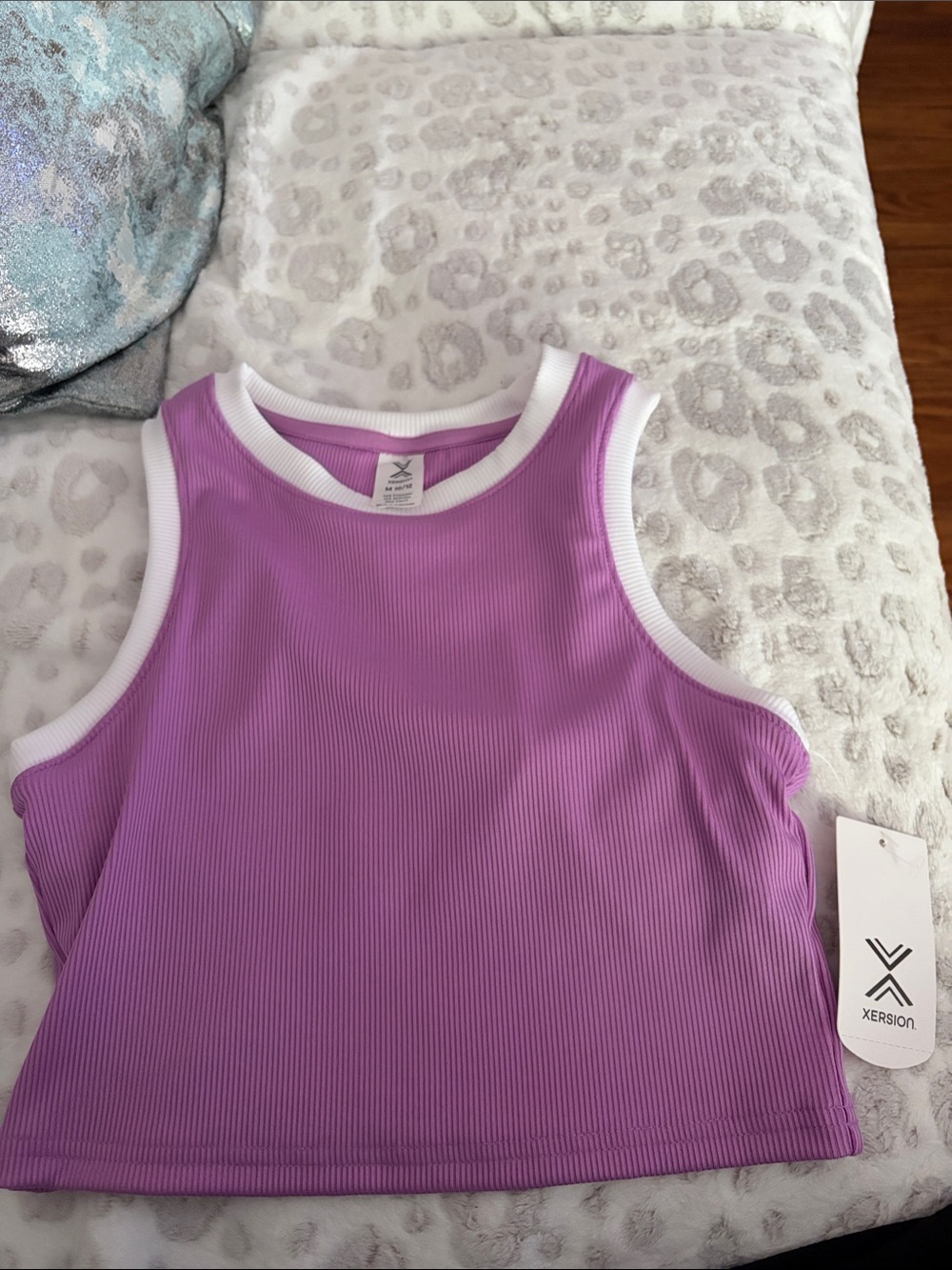 NWT Xersion Girls' Lavender Ribbed Tank with White Trim M $18